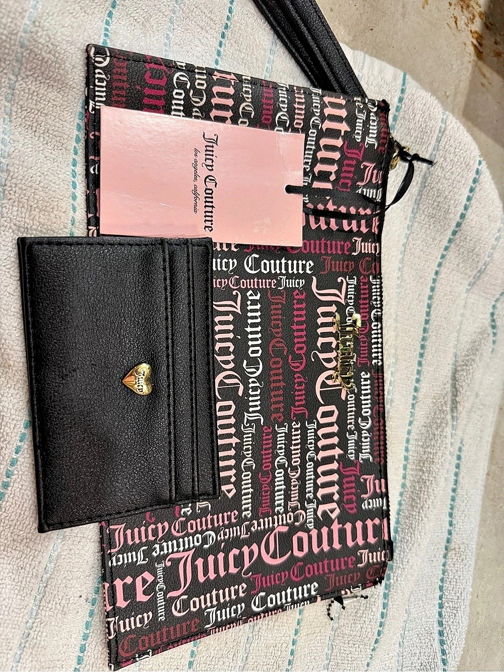 Juicy Couture Black & Pink wristlet W Card Case NWT